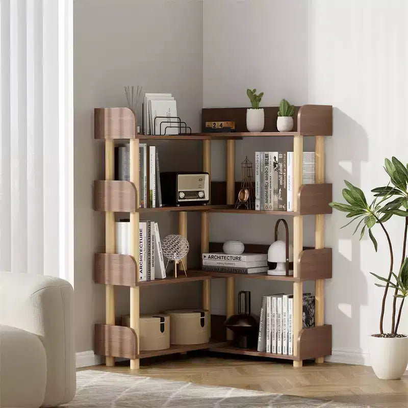 Bibliothèques rétractables rotatives, Étagère d'angle en bois