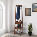 Porte-manteau sur pied en bois avec 3 étagères de rangement et un tiroir, portemanteau d'entrée robuste
