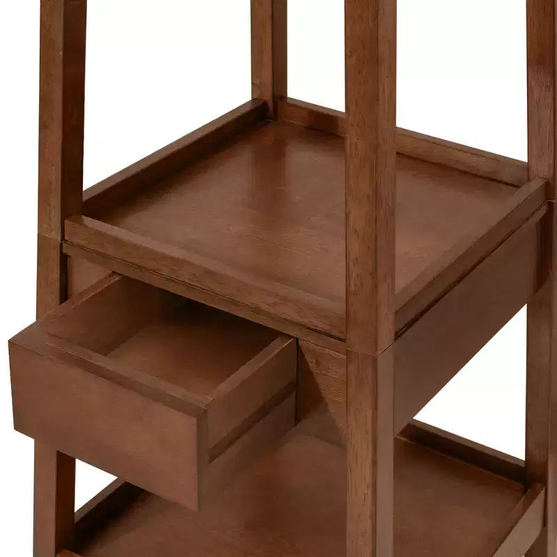 Porte-manteau sur pied en bois avec 3 étagères de rangement et un tiroir, portemanteau d'entrée robuste