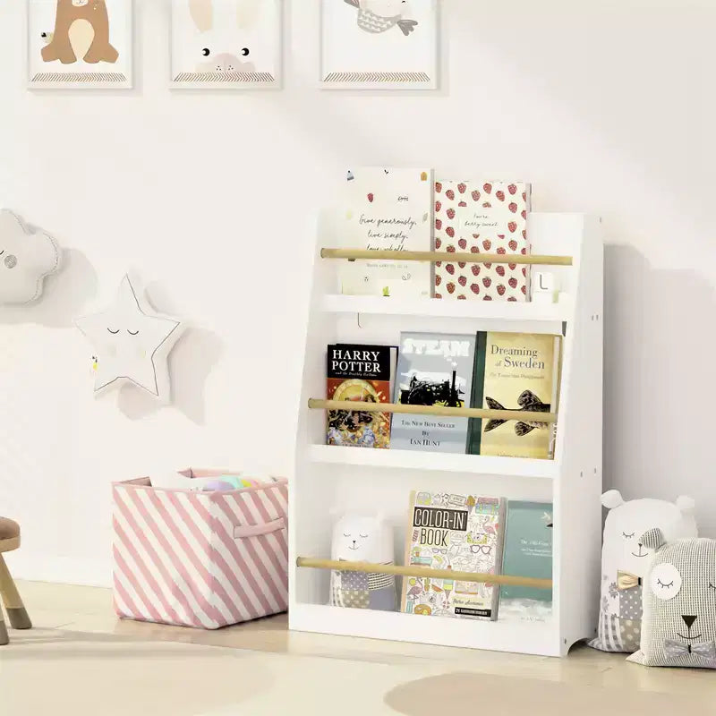 Bibliothèque pour enfants à 3 niveaux, Organisateur de rangement pour livres de bébé