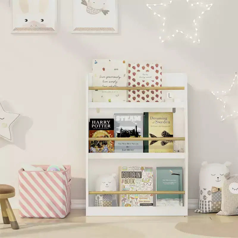 Bibliothèque pour enfants à 3 niveaux, Organisateur de rangement pour livres de bébé