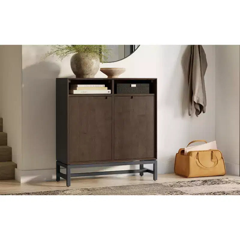 Meuble de rangement pour entrée en bois massif, style industriel moderne