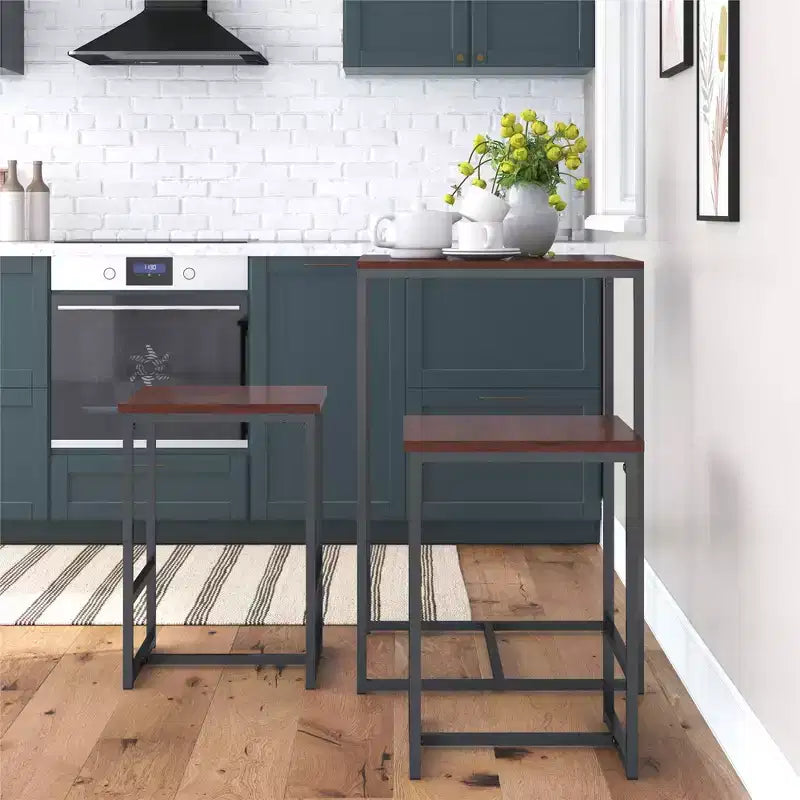 Table de pub et tabourets hauteur bar avec plateau en bois et cadre en métal