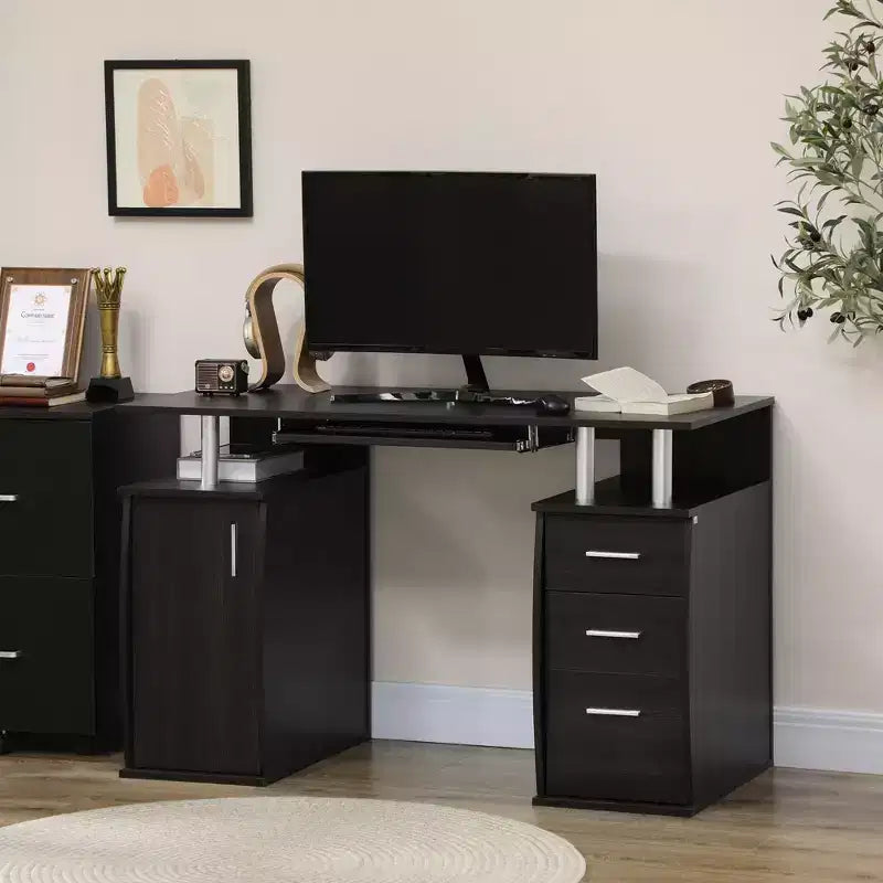 Bureau d'ordinateur avec plateau coulissant pour clavier Table de travail pour bureau à domicile